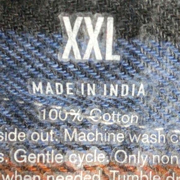 Reworked Cabo Wabo FLANNEL distressed DENIM shirt patch Orange 2XL - Picture 6 of 7